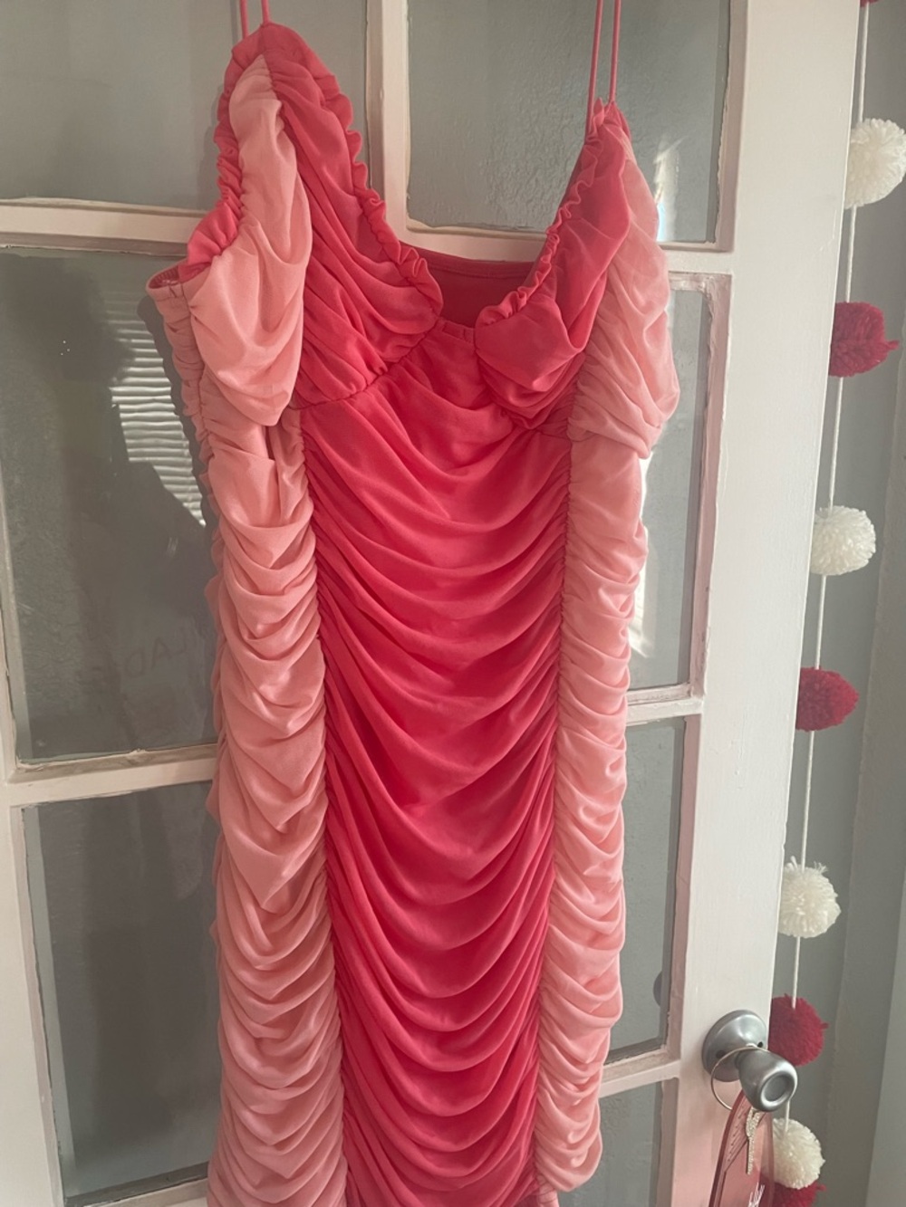 Pink Ombre Ruched Satin Slip Dress